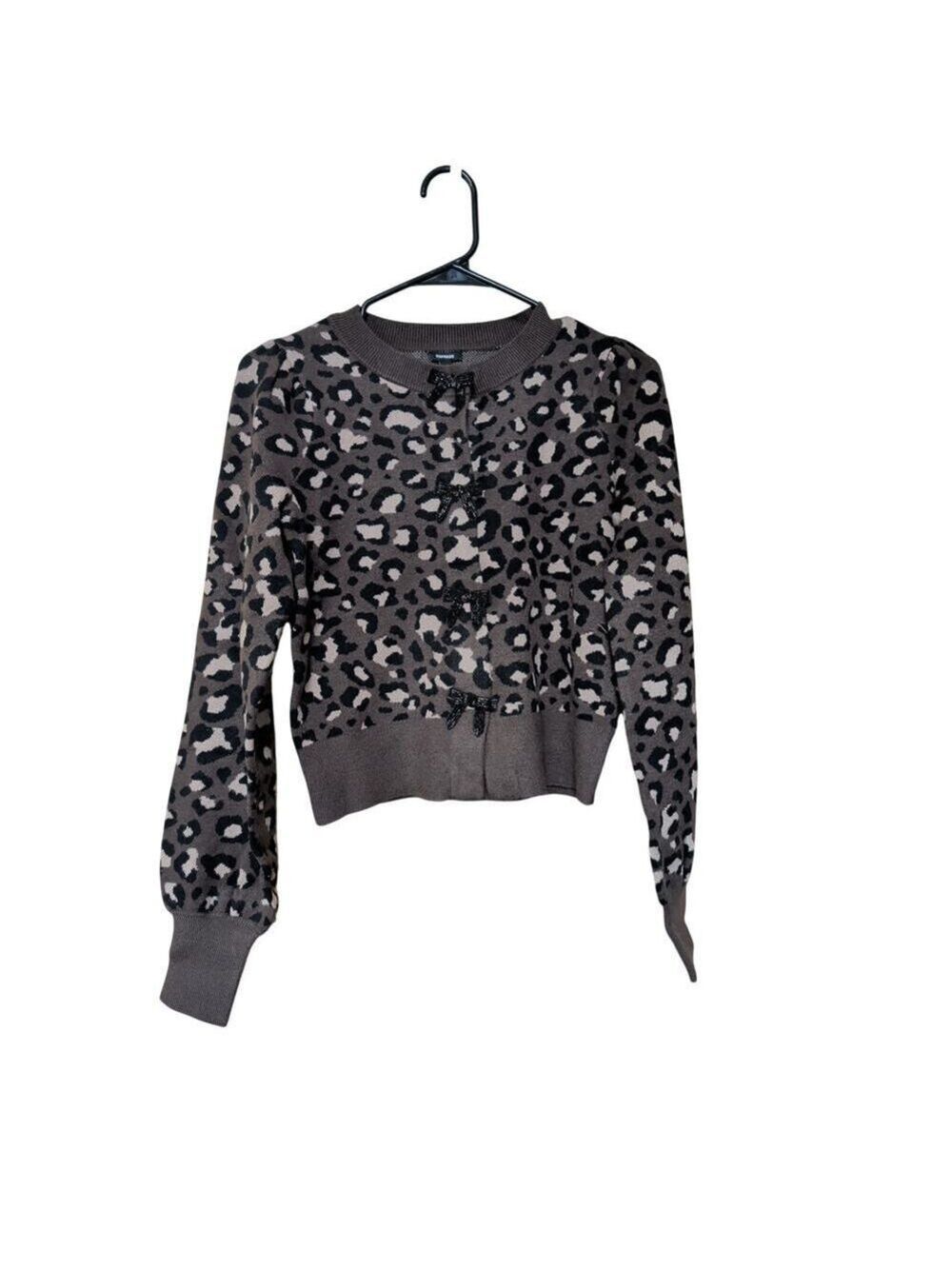 Express Women's Bow Cardigan Brown Animal Print Size XS